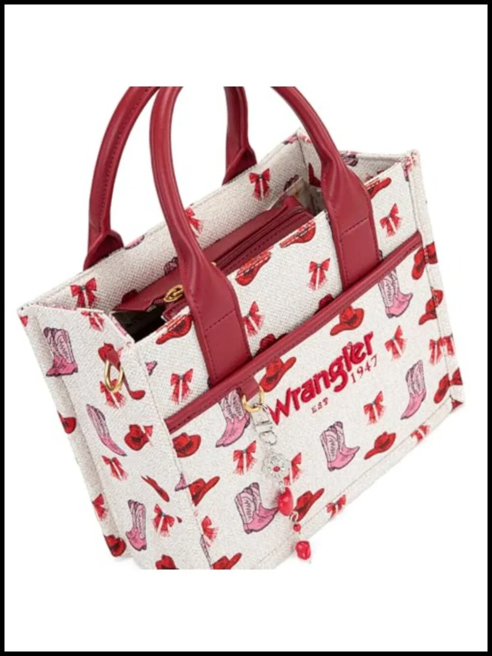 Canvas Western Tote Handbag Satchel with Charm
