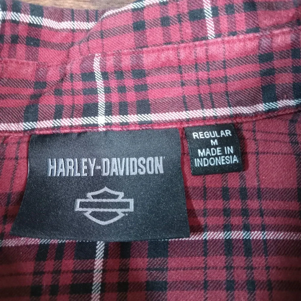 Harley Davidson Long Sleeve Button Up Flannel Shirt Men's Medium‎ Red Plaid