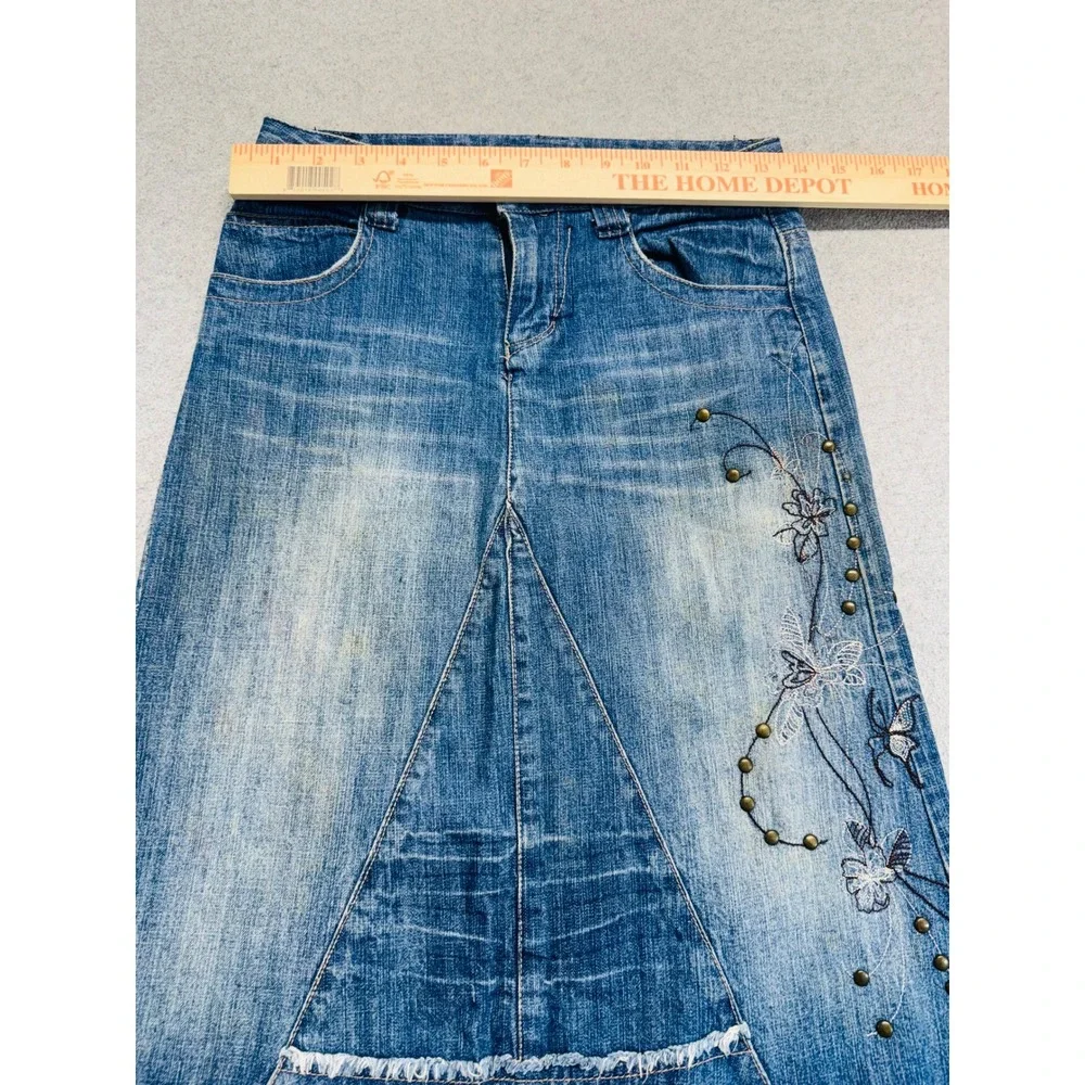Faded Glory Originals Girls 8 Denim Skirt Butterfly Embroidered Studded Boho