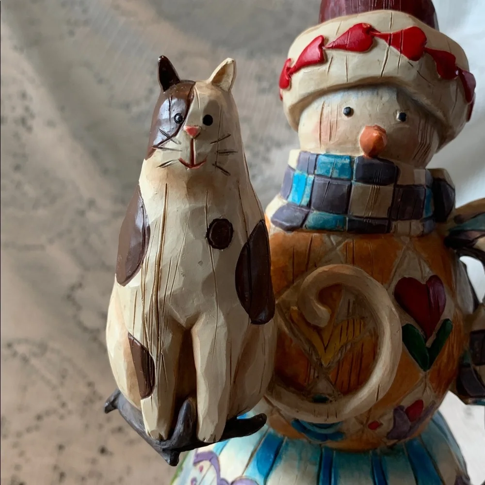 JIM SHORE SNOWMAN CAT WINTER'S FRIEND 112244 HEARTWOOD CREEK FIGURINE 2003