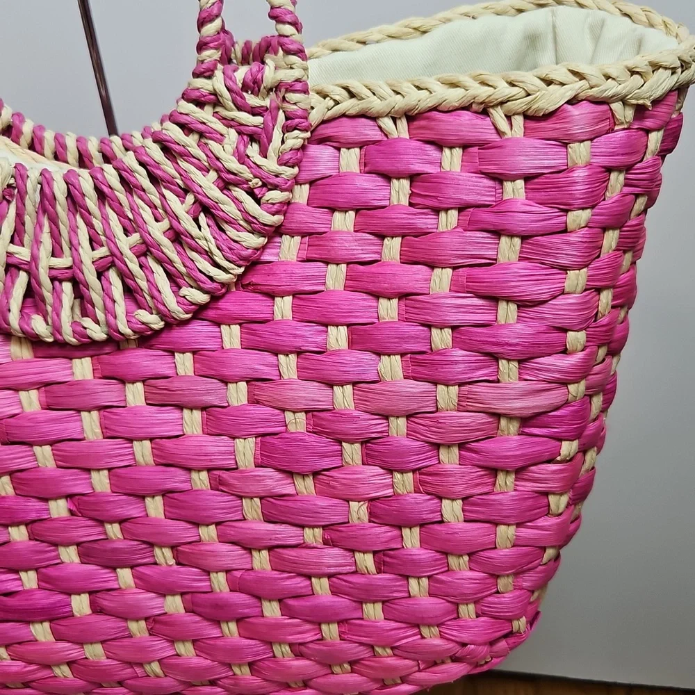 Nordstrom Pink and Cream Woven Tote