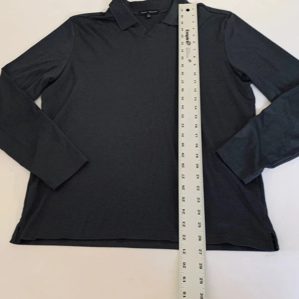 Robert Barakett Polo Shirt Men Large Black Long Sleeve Johnny Collar Minimalist