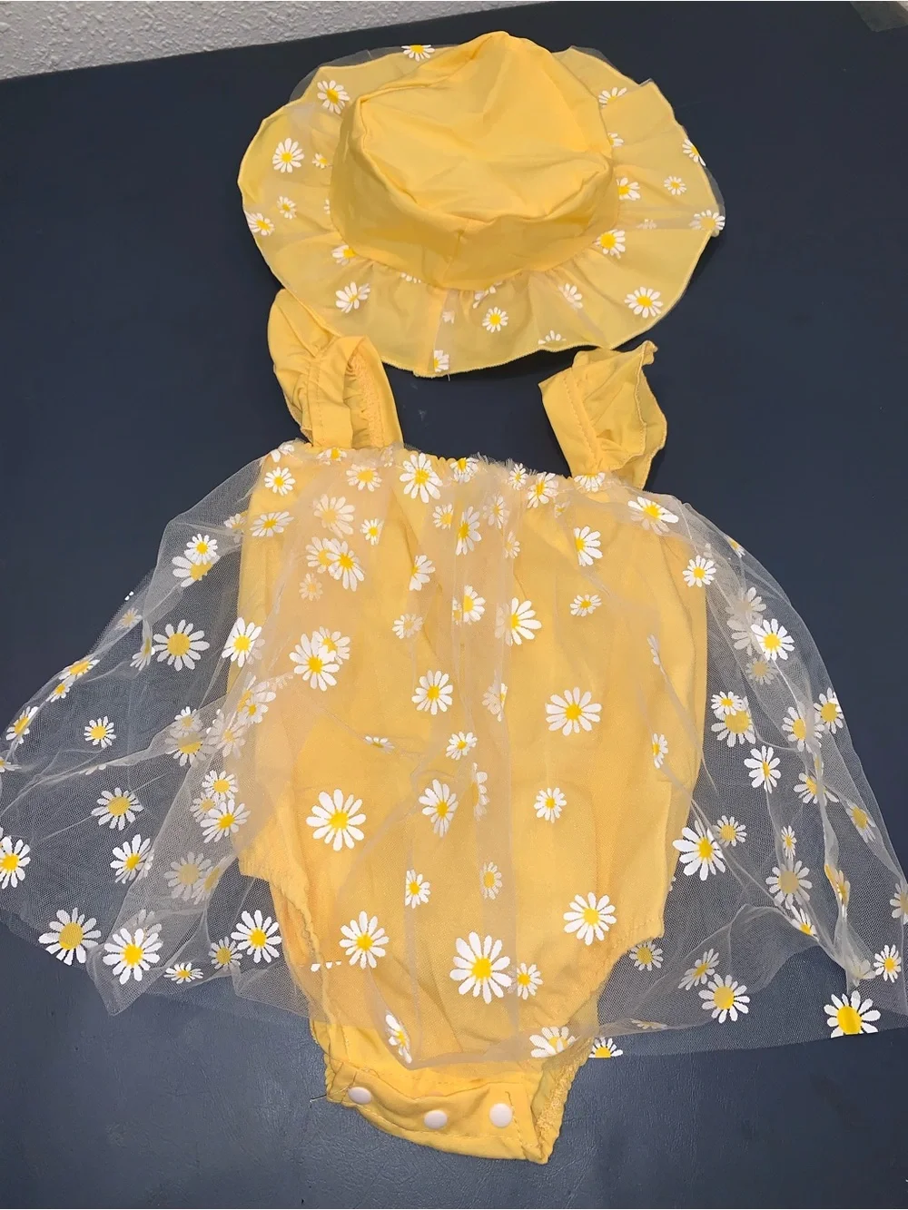 Yellow Daisy Baby Romper & Matching Sun Hat