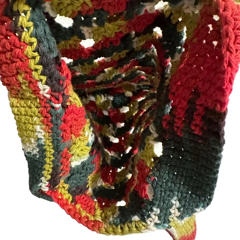 Hand Crochet Green Red‎ Hand Bag Tote Bag