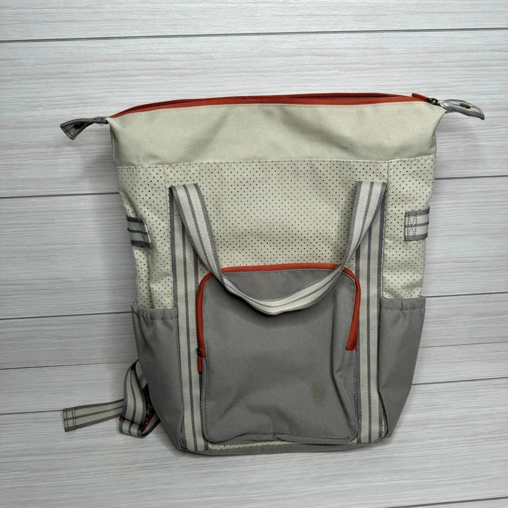 Convertible Backpack Tote Bag Cream Gray Orange‎ Accents Travel Casual