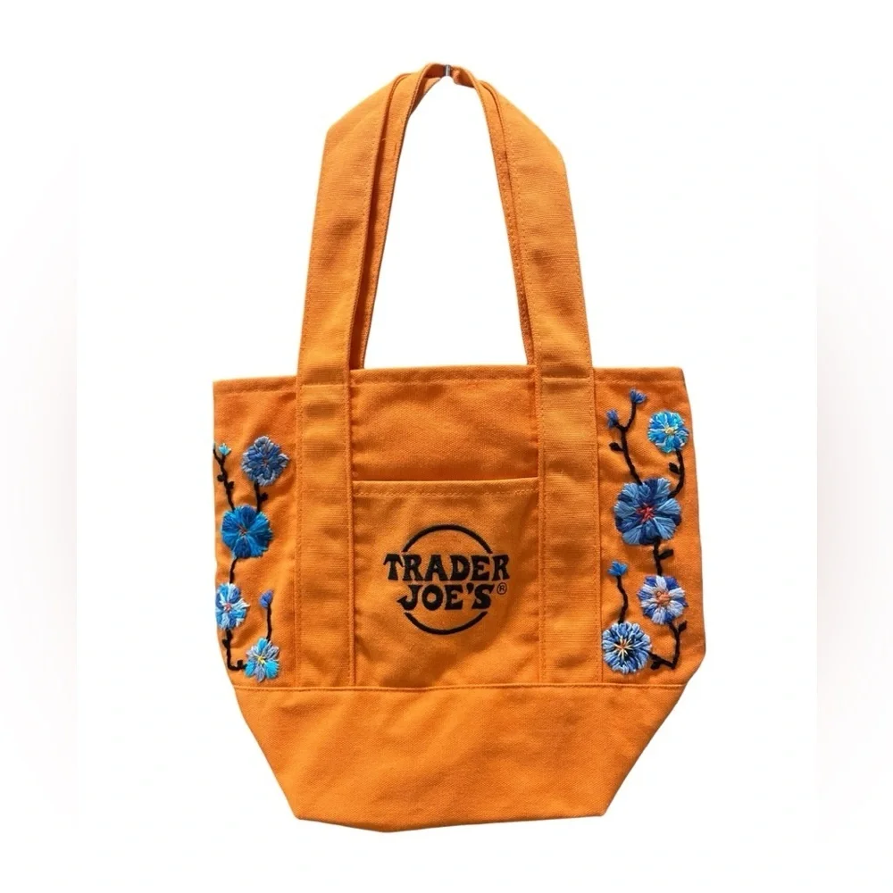 Viral OOAK hand embroidered Trader Joe’s orange mini tote bag NWT