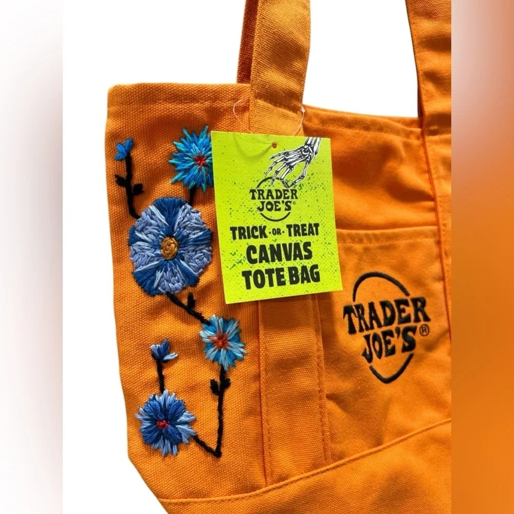 Viral OOAK hand embroidered Trader Joe’s orange mini tote bag NWT