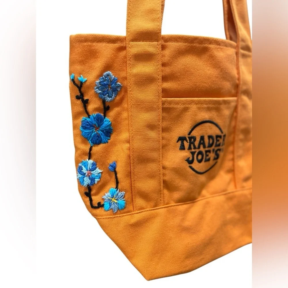 Viral OOAK hand embroidered Trader Joe’s orange mini tote bag NWT