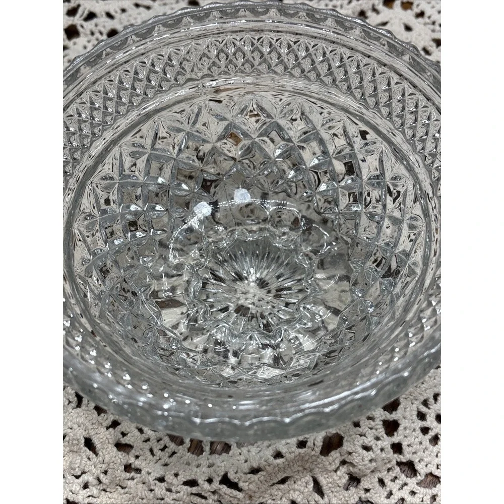 Wexford Anchor Hocking Footed Pedestal  Cut Glass Candy Nut Dish Bowl Retro Vtg‎