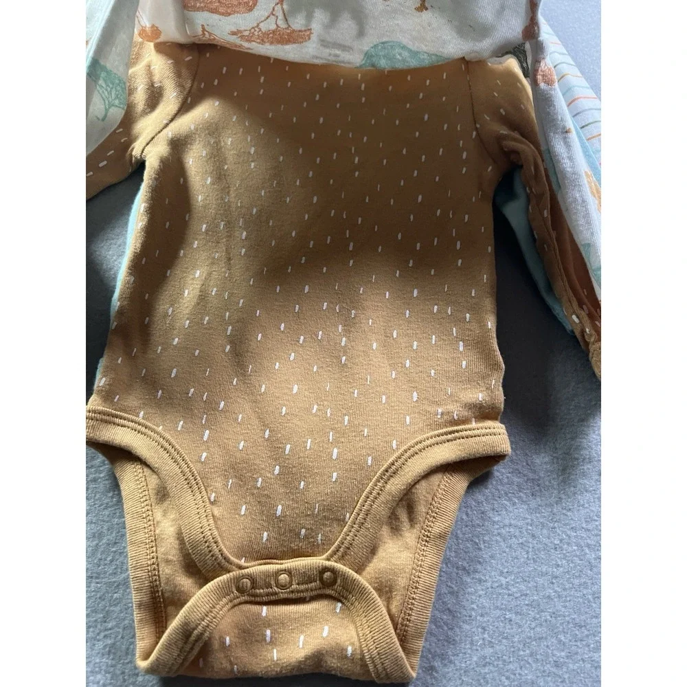 Cloud Island Baby 6-9 Months 4-Pack Long Sleeve Body Suits Safari Animal Print‎