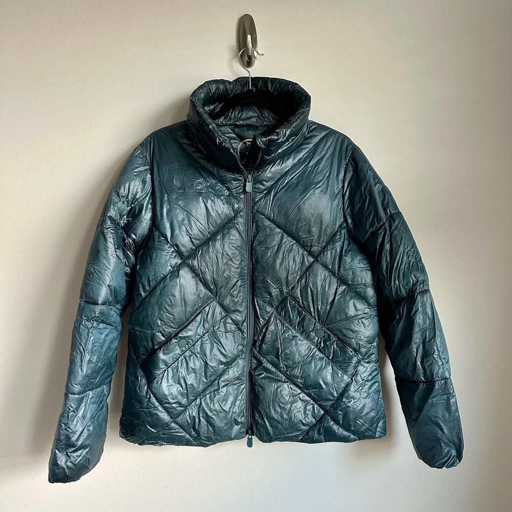 Save The Duck Jacket Womens Medium Teal Quilted‎ Puffer Plumtech Ultra Light Zip