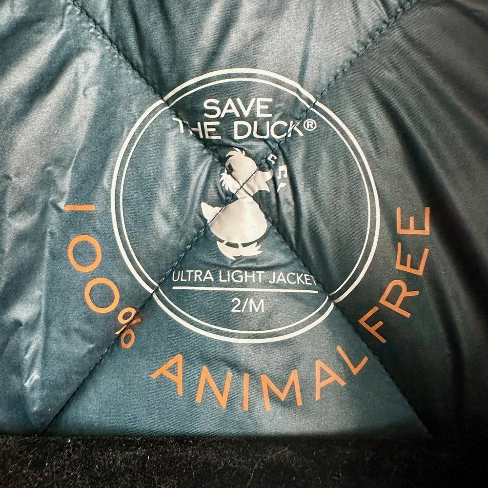 Save The Duck Jacket Womens Medium Teal Quilted‎ Puffer Plumtech Ultra Light Zip