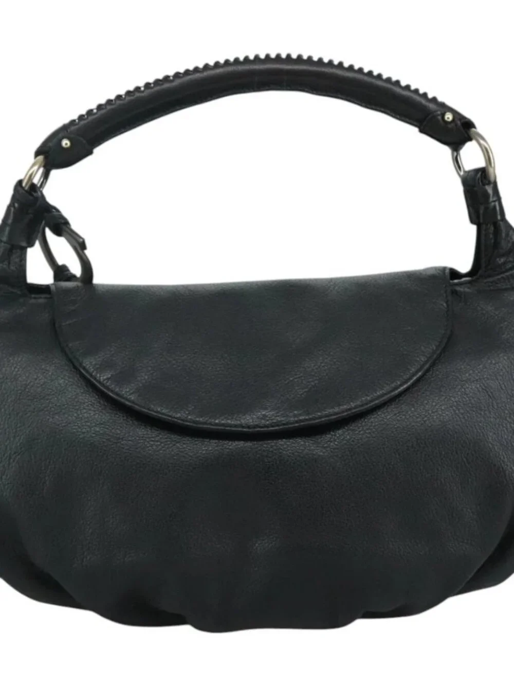 Salvatore Ferragamo Fringe Hand Bag Leather Black Auth yk17180