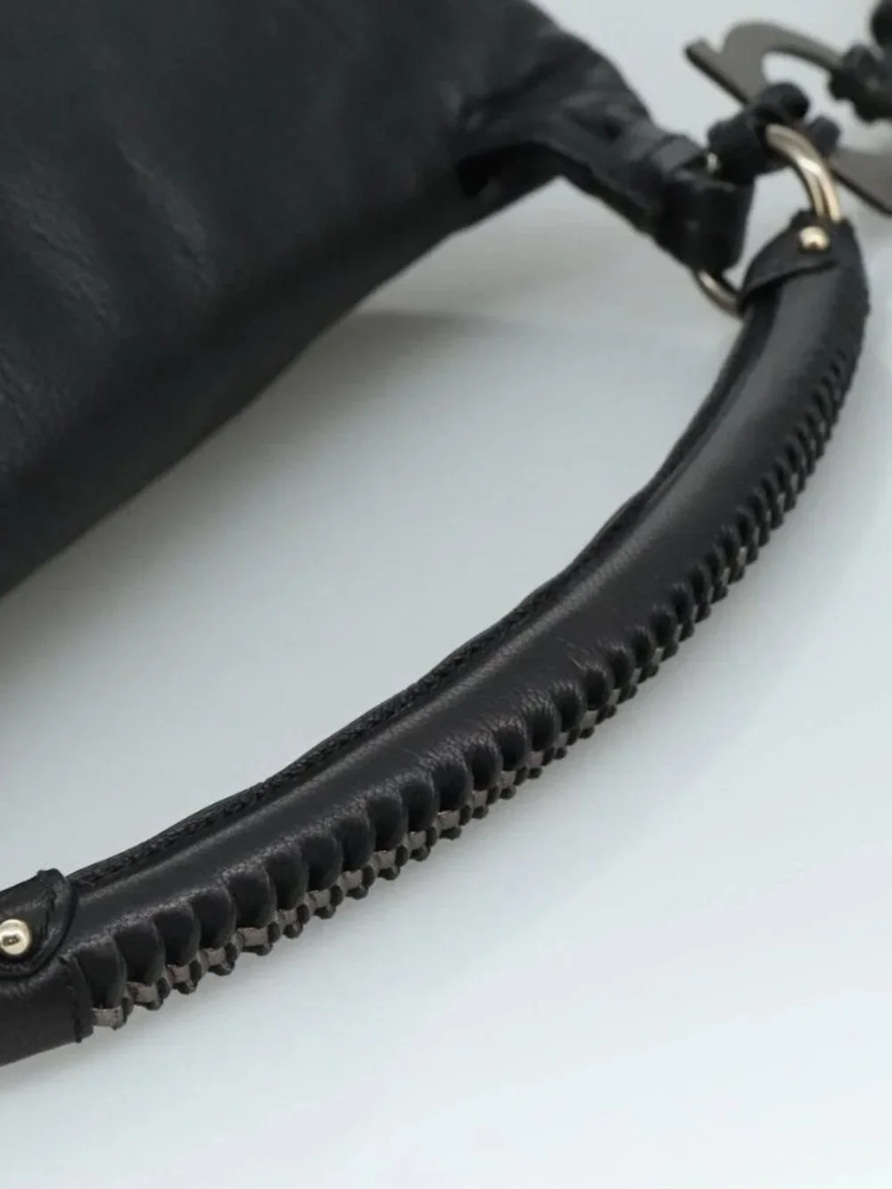 Salvatore Ferragamo Fringe Hand Bag Leather Black Auth yk17180