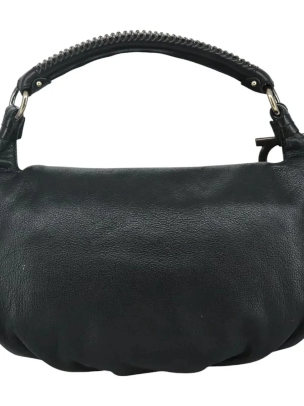 Salvatore Ferragamo Fringe Hand Bag Leather Black Auth yk17180