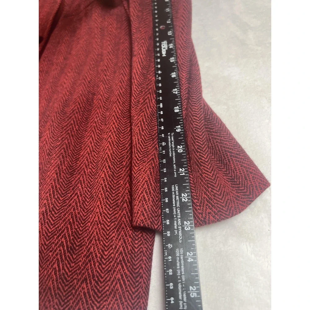 Harve Benard Coat Womens 8 Red‎ Wool Herringbone Faux Leather Trim Mid Length