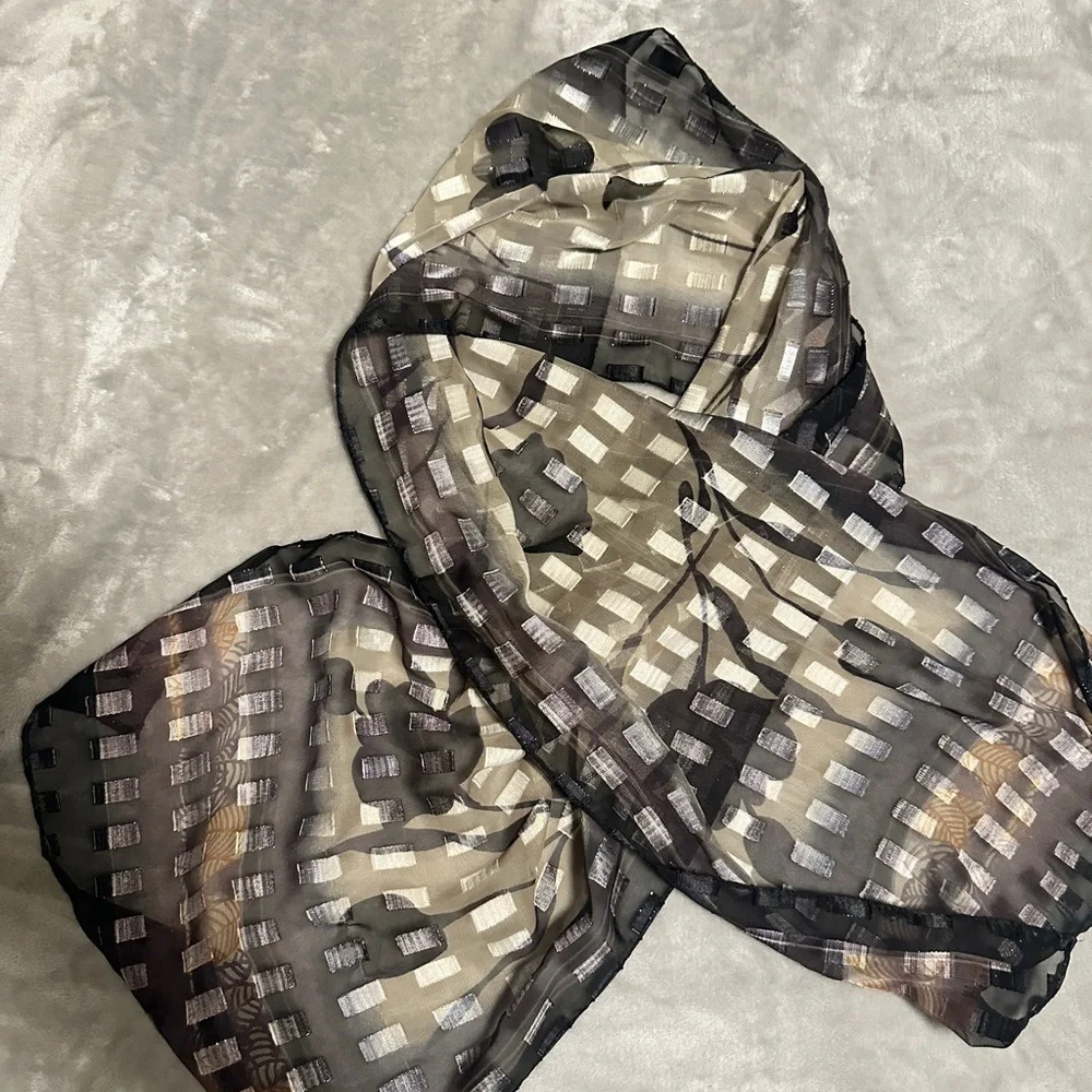 Sheer Flowered Geometric‎ Scarf 13” X 56”