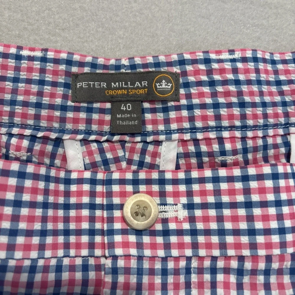 Peter Millar Sz 40 PINK/BLUE/WHITE Plaid Crown Sport SEERSUCKER Shorts EXCELLENT