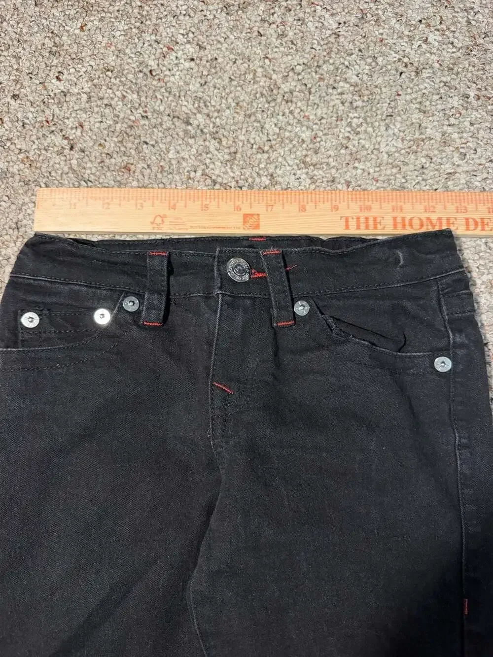 True Religion Boys Ricky Relaxed Straight Big T Black Jeans Red Stitching Size10
