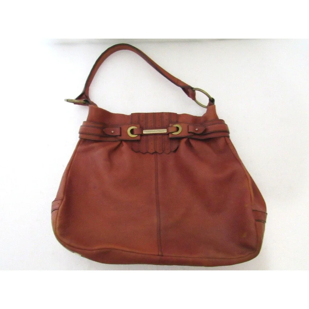 Adrienne Vittadini Medium Brown Pebble Leather Shoulder Purse Magnetic‎ Closure