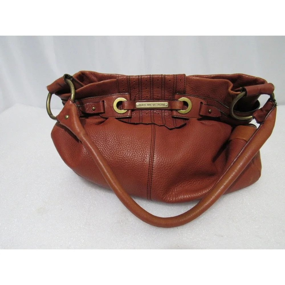 Adrienne Vittadini Medium Brown Pebble Leather Shoulder Purse Magnetic‎ Closure