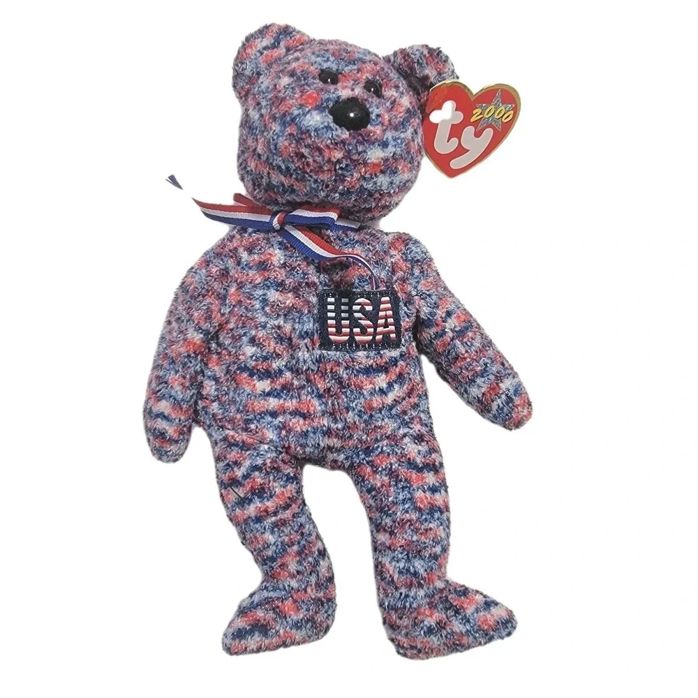 Vintage USA Ty Beanie Baby The Bear 2000‎ Patriotic Red White Blue Collectible