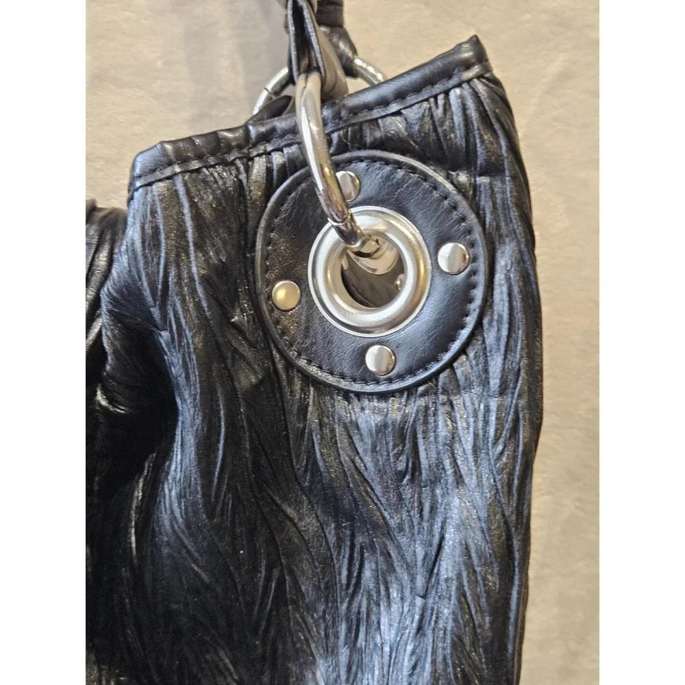 Anthropologie Melie Bianco‎ Black Ruched Bow Braided Handle Shoulder Bag Y2K