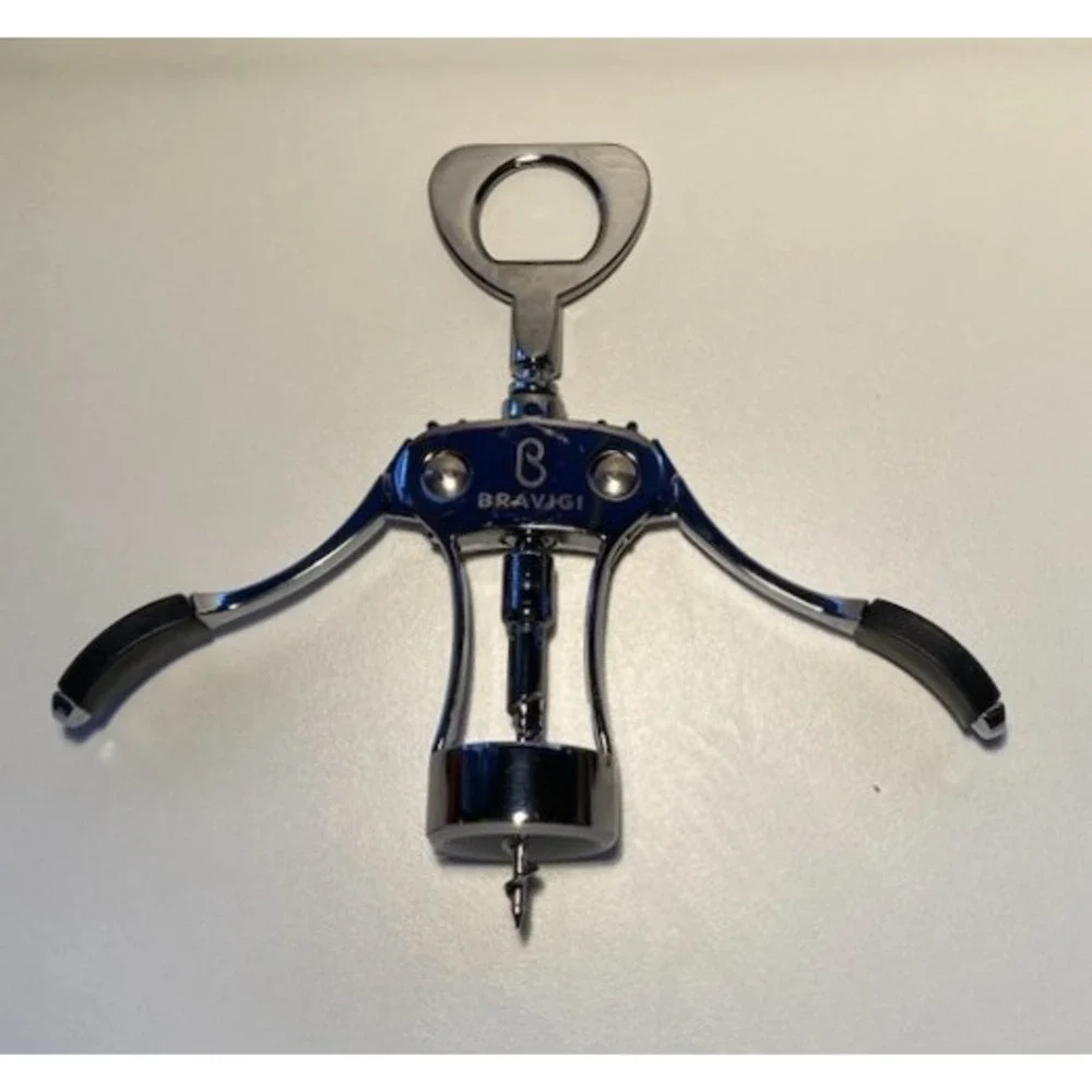 Bravigi Wing Corkscrew Wine Opener — chrome with ergonomic black non-slip grips‎