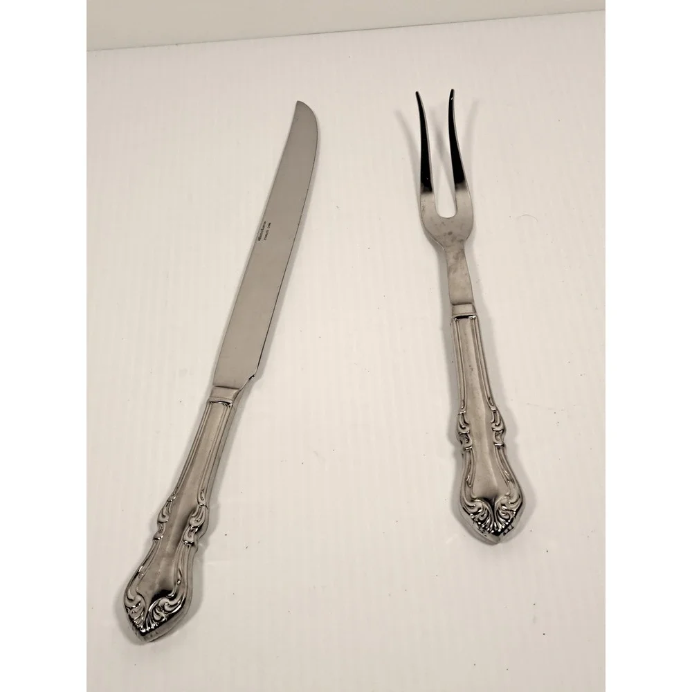 Reed & Barton Shubert 18/10 Stainless Steel Carving Set Knife and Fork Scroll