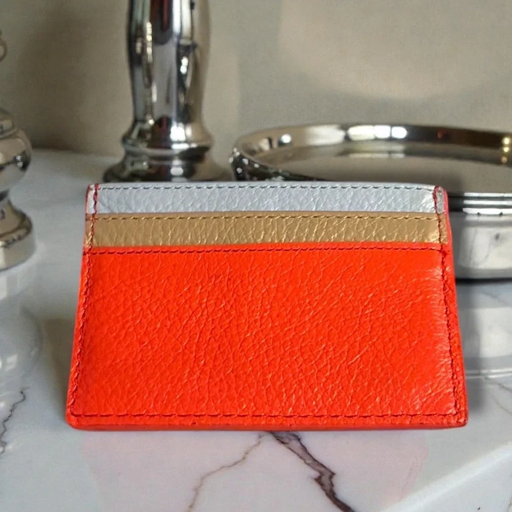 Mundi Margot‎ Genuine Calfskin Leather Card Case Wallet Tri-Color Nordstrom NEW