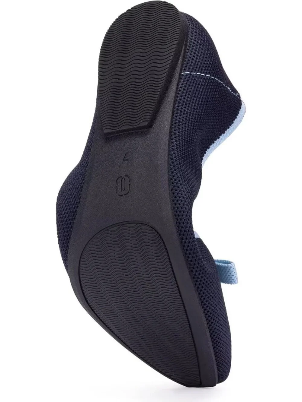 Frank Mully Women's Navy Blue Rubber Knit Squared Toe Bow Slip On Ballet Flats