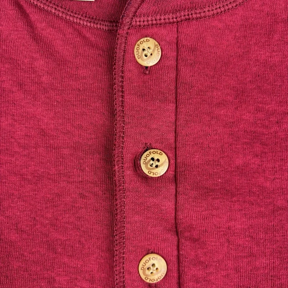 Duofold Thermal Henley Shirt Mens Medium Red Long Sleeve Waffle Knit Base Casual