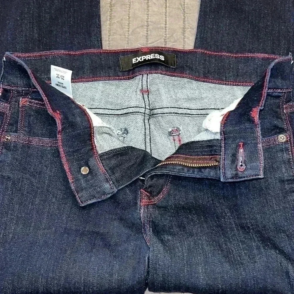 Express Dark Rinse Mid Rise Skinny Denim Jeans with Red Stitching Size 2P