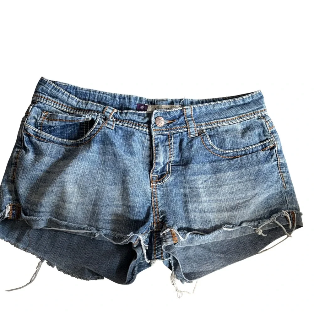 Vigold Denim Shorts Womens 11/12 Blue‎ Cutoff Embroidered Fleur De Lis