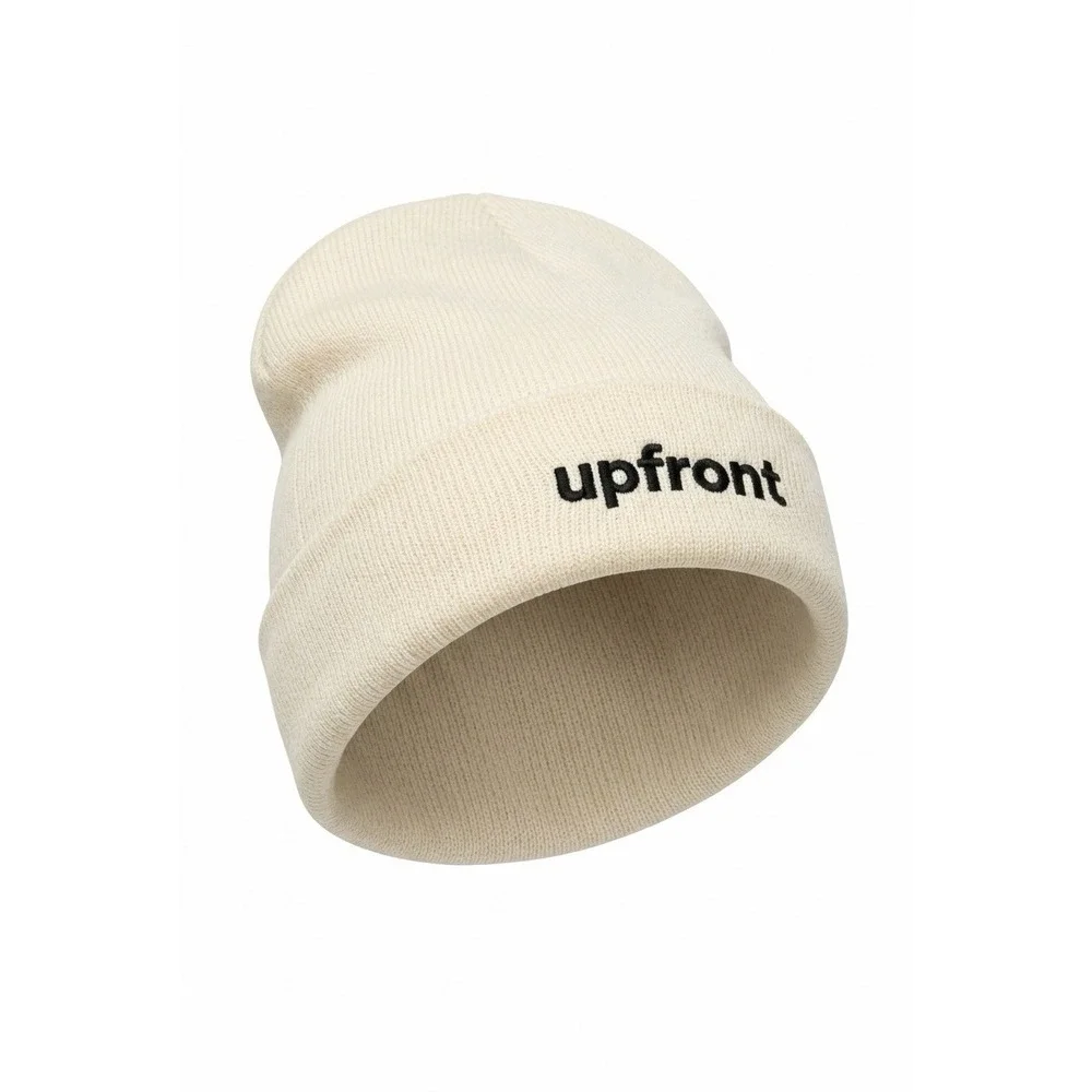 AS Colour Upfront Embroidered Cuff Beanie Cream Off-White Acrylic‎ Knit Hat Mens