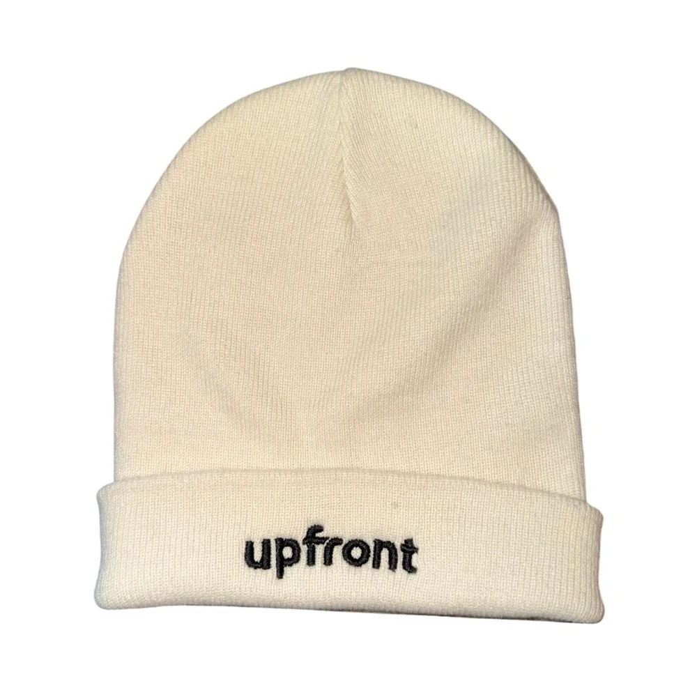 AS Colour Upfront Embroidered Cuff Beanie Cream Off-White Acrylic‎ Knit Hat Mens