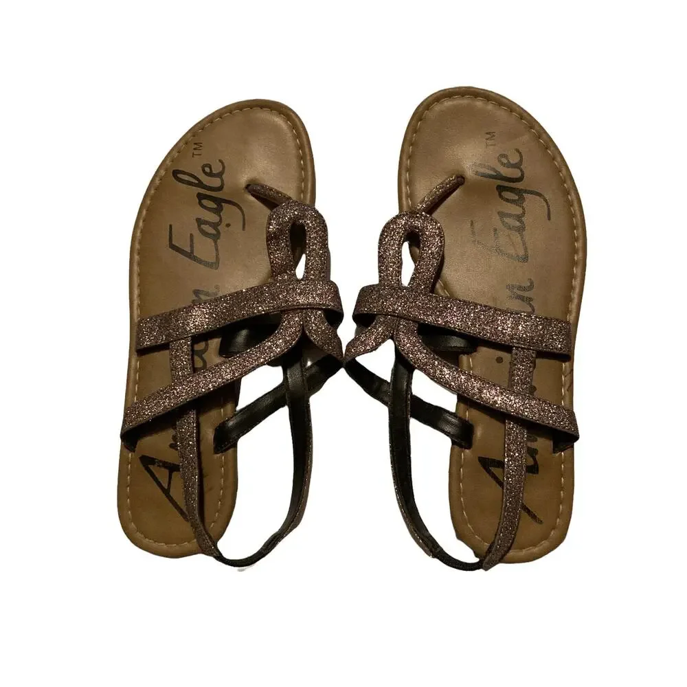 AMERICAN EAGLE‎ Womens Thong Sandals Size 7 Flat Rainbow Glitter