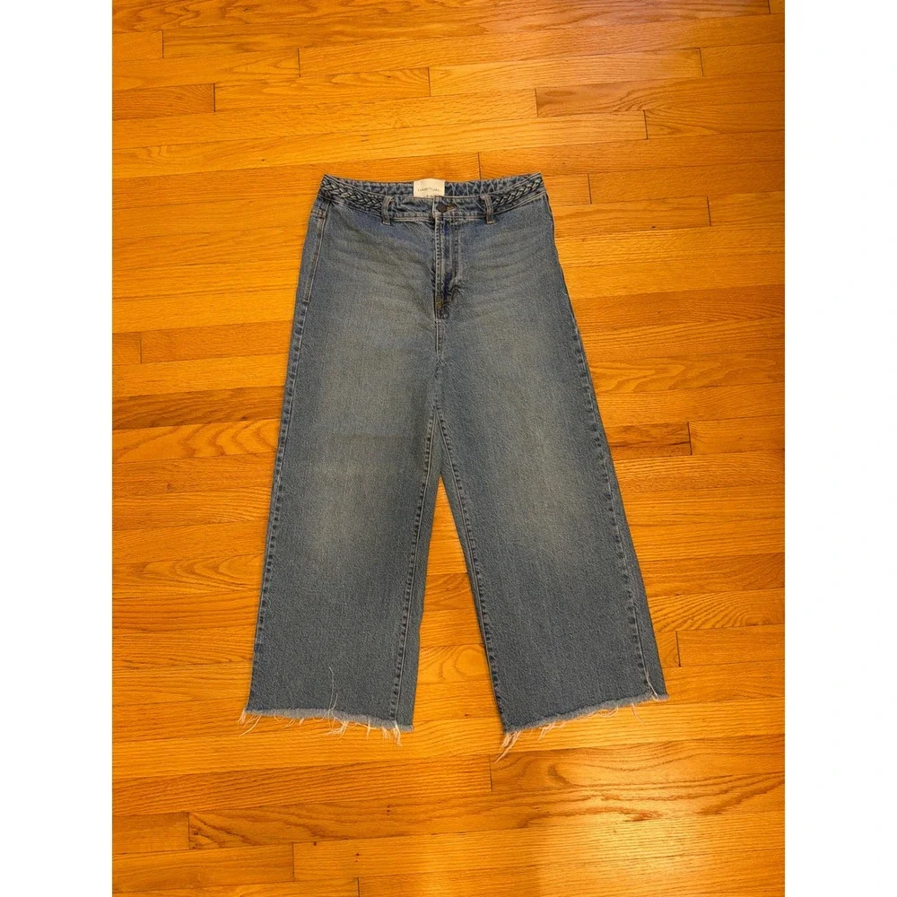 Habitual Denver Wide Crop Jeans Blue High Rise Braided Waist Raw Hem 10/30
