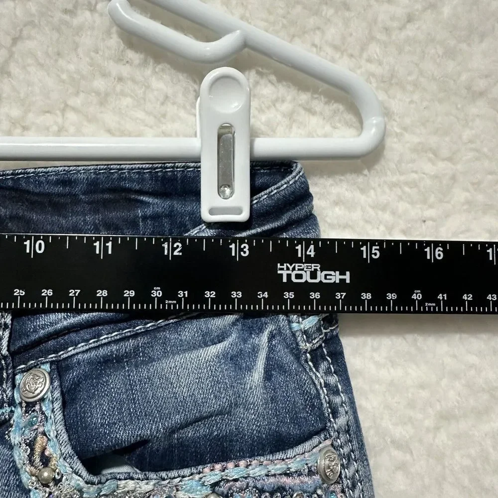 Grace In LA Boot Cut Embellished Embroidered Blue Light Wash‎ Faded Jeans Sz 28