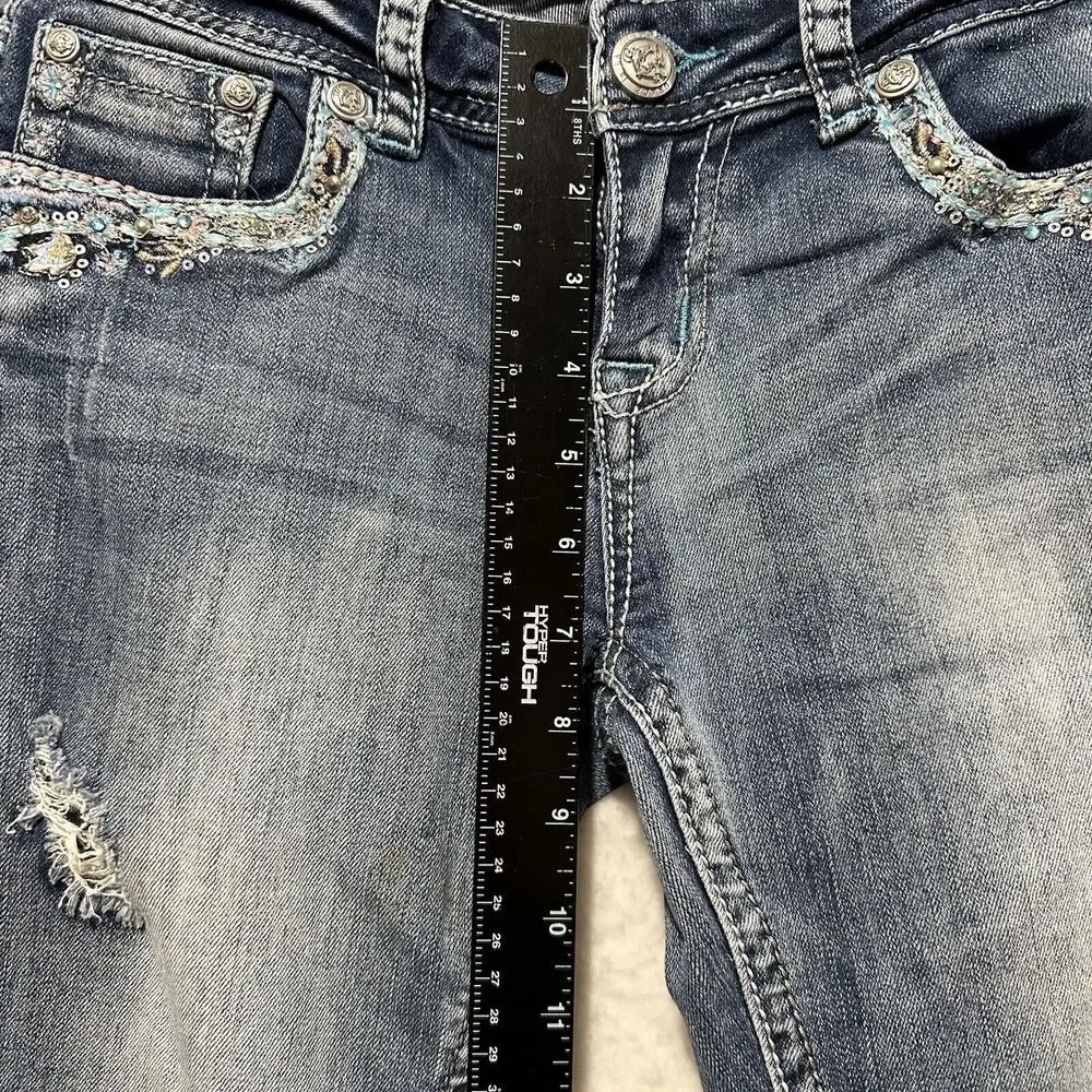 Grace In LA Boot Cut Embellished Embroidered Blue Light Wash‎ Faded Jeans Sz 28