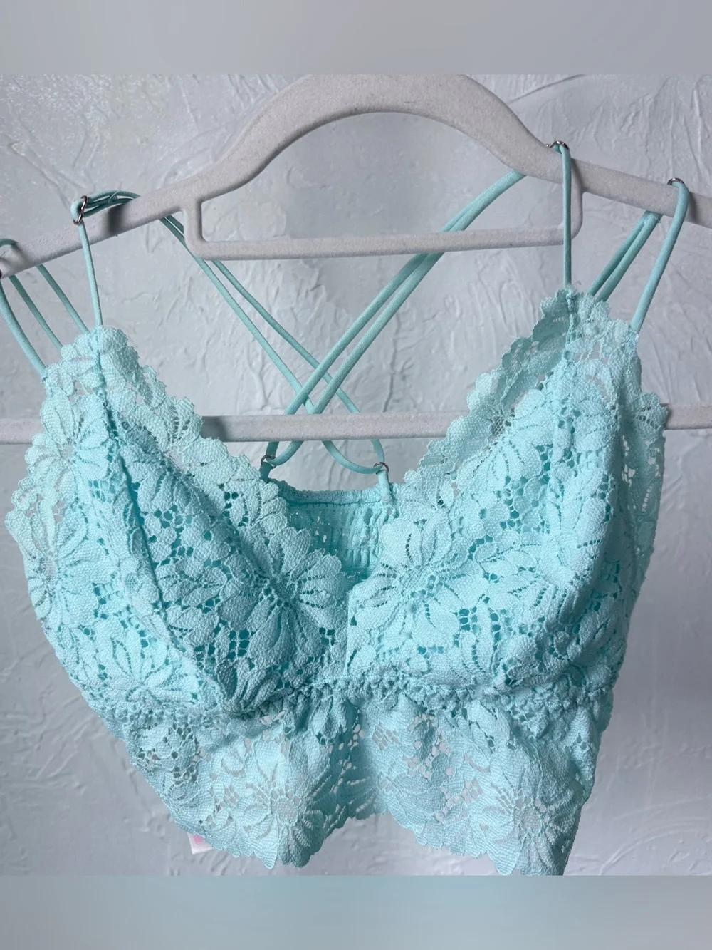 PINK Victoria’s Secret Aqua Blue Lace Strappy Longline Bralette S