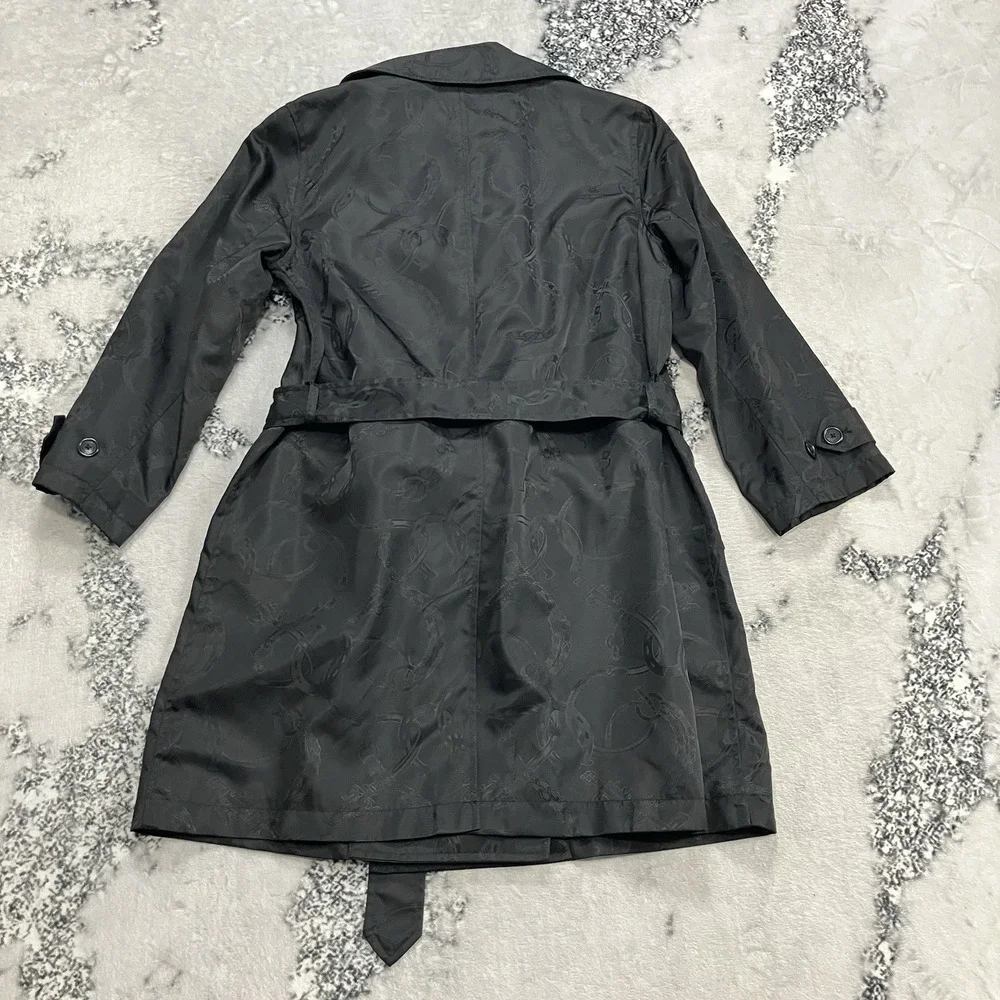 Lauren Ralph Lauren Trench Coat Belted Black Logo‎ Jacquard Double Medium