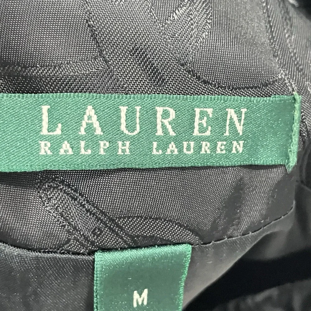 Lauren Ralph Lauren Trench Coat Belted Black Logo‎ Jacquard Double Medium