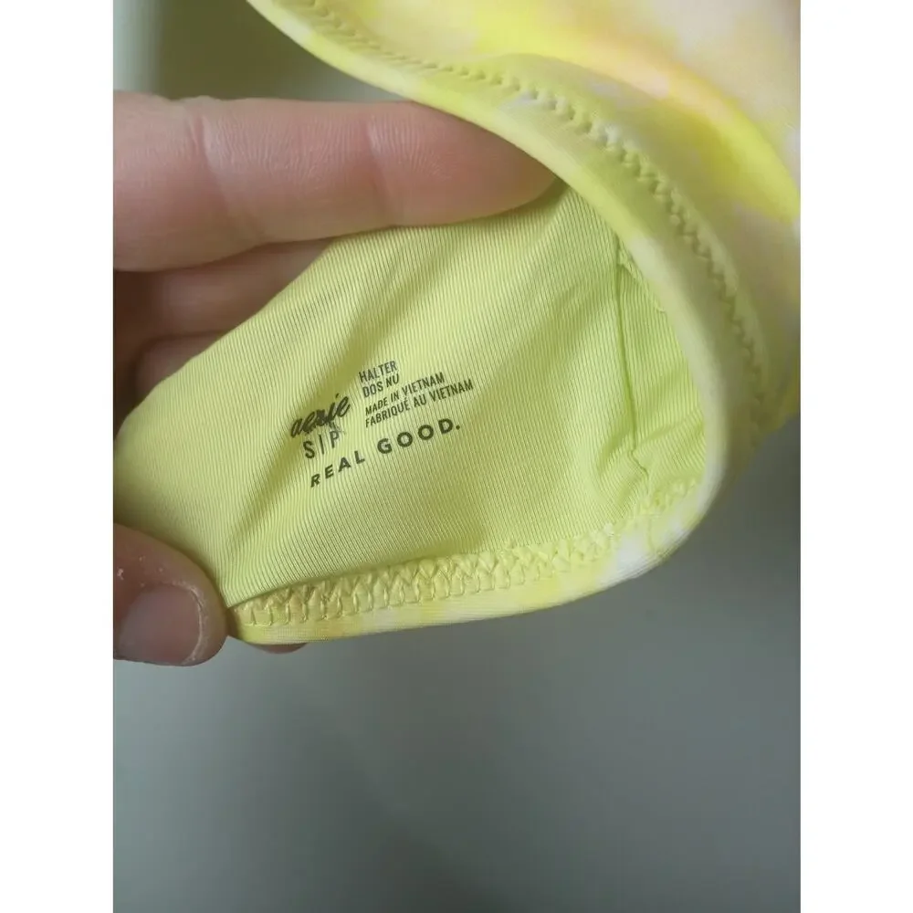 Aerie‎ Yellow Tie Dye Halter Tie Bikini Top Small Women's Beach Vacation Padded