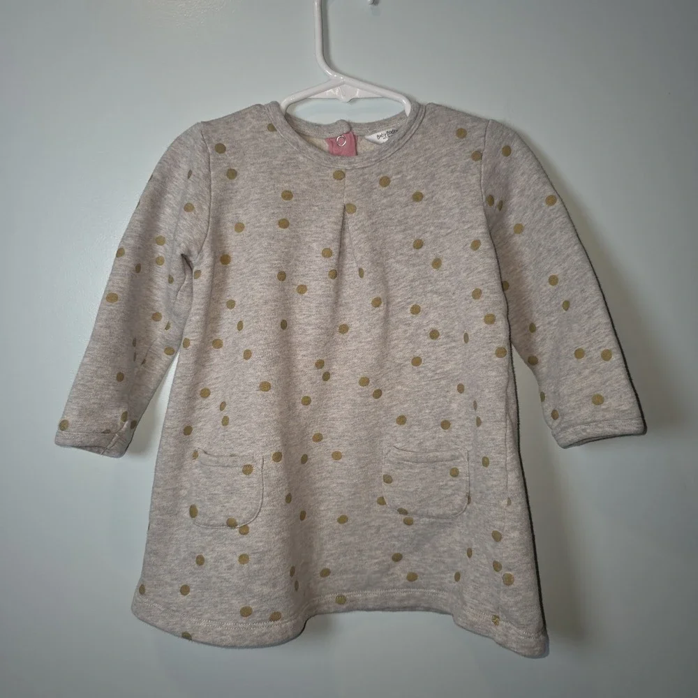 Mini Boden polka dot sweatshirt dress‎ size 2-3 yrs Gray/Gold Polka Dots