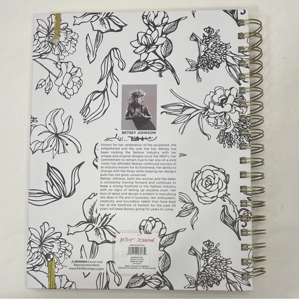 Betsey Johnson White Floral Planner with Hot Pink Spine and Gold Accent