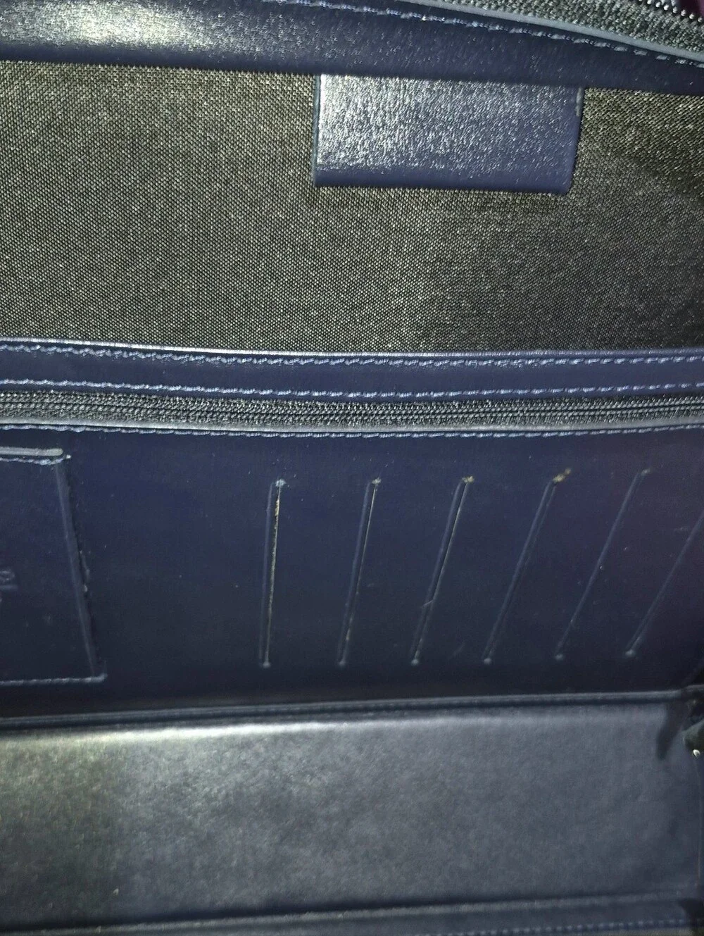 🔥VTG! Franklin Quest Full Grain Aniline Leather Classic Planner Navy Zip Bag