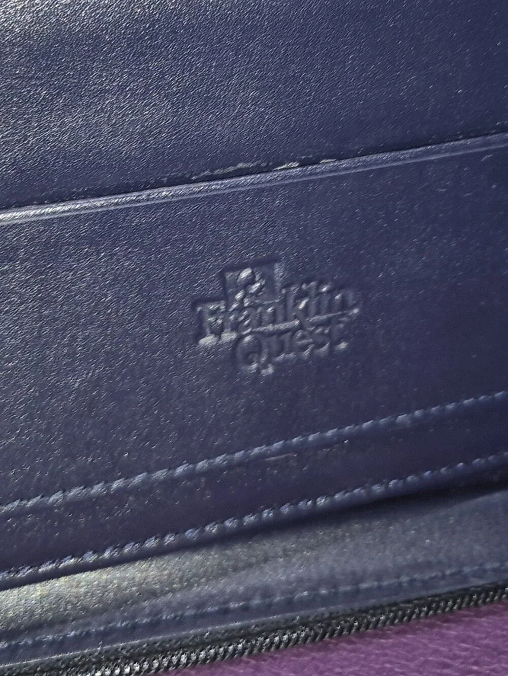 🔥VTG! Franklin Quest Full Grain Aniline Leather Classic Planner Navy Zip Bag