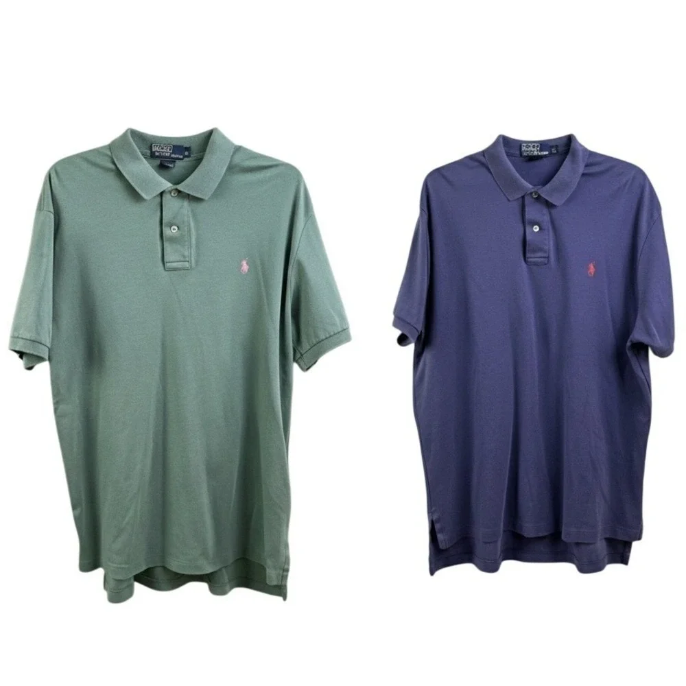 2 Polo By‎ Ralph Lauren Green & Purple Polo Golf Shirts Pink Red Pony Size Large
