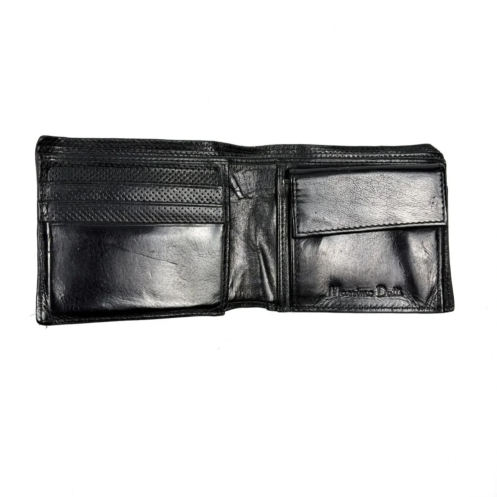 VTG Massimo Dutti BiFold Leather Wallet Perforated Black Sport Driving Snap Coin
